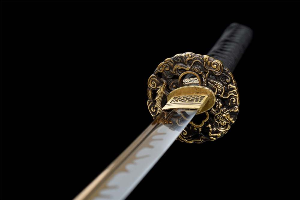 Longxiao Katana,Japanese Samurai Sword,Real Handmade Katana,High Manganese Steel,Gloden Blade