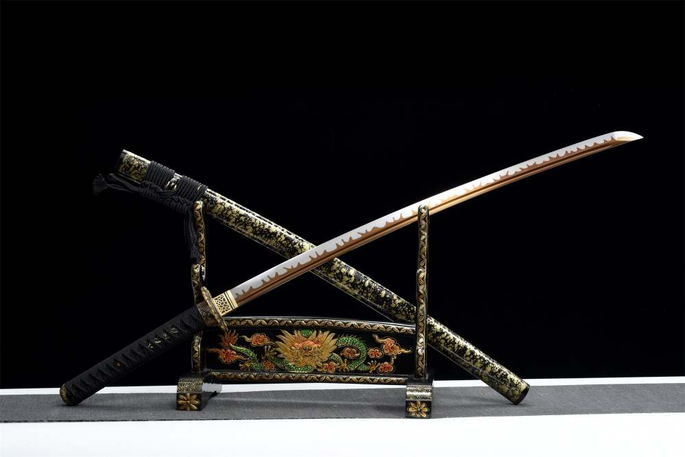 Longxiao Katana,Japanese Samurai Sword,Real Handmade Katana,High Manganese Steel,Gloden Blade