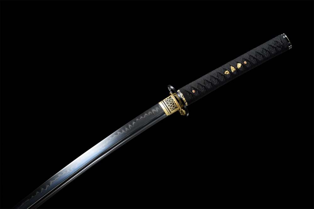 Blackwing Katana,Japanese Samurai Sword,Real Handmade Katana,1095 Steel,Clay tempered,Black blade