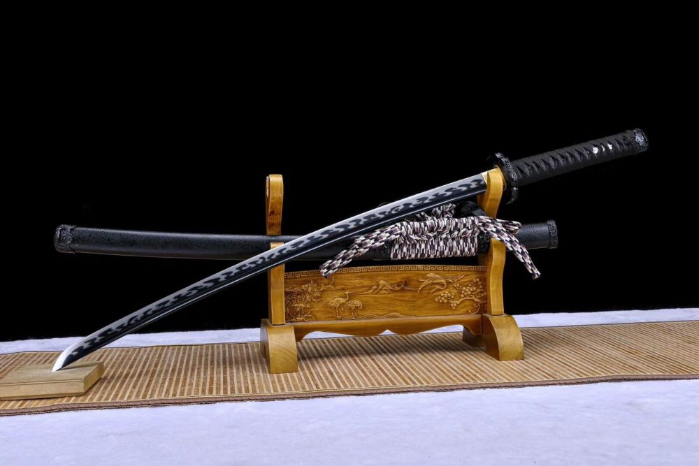 Sumagano samurai sword,Baked black series,Katana,High manganese steel,Longquan sword