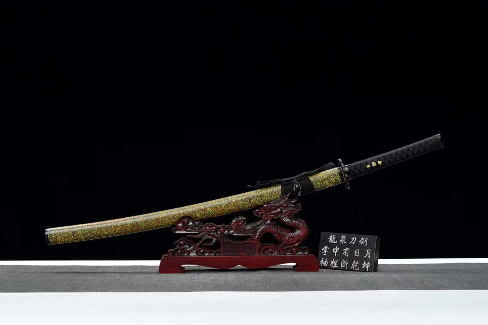 Cold flame samurai sword,Katana,High-carbon steel,Solid wood handmade Scabbard,Longquan sword