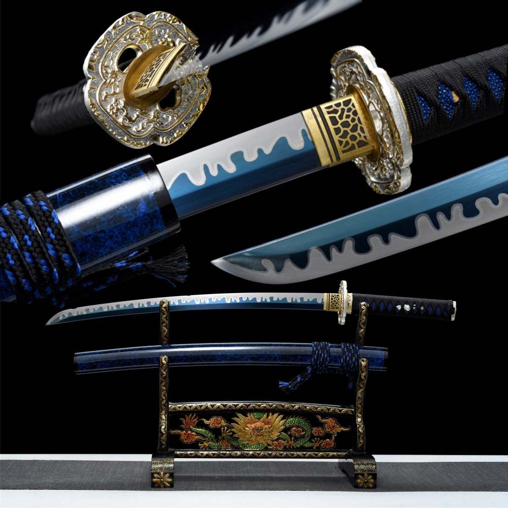Yaomei Wakizashi Sword,Baked Blue Blade,Japanese Samurai Sword,Real Handmade Wakizashi,High manganese steel