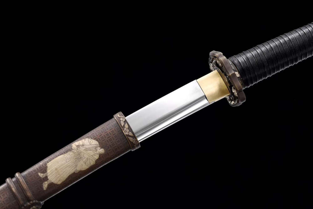 Recher Samurai Sword,Real Tachi,Handmade sword,Hand-carved copper scabbard,High manganese steel,Longquan sword