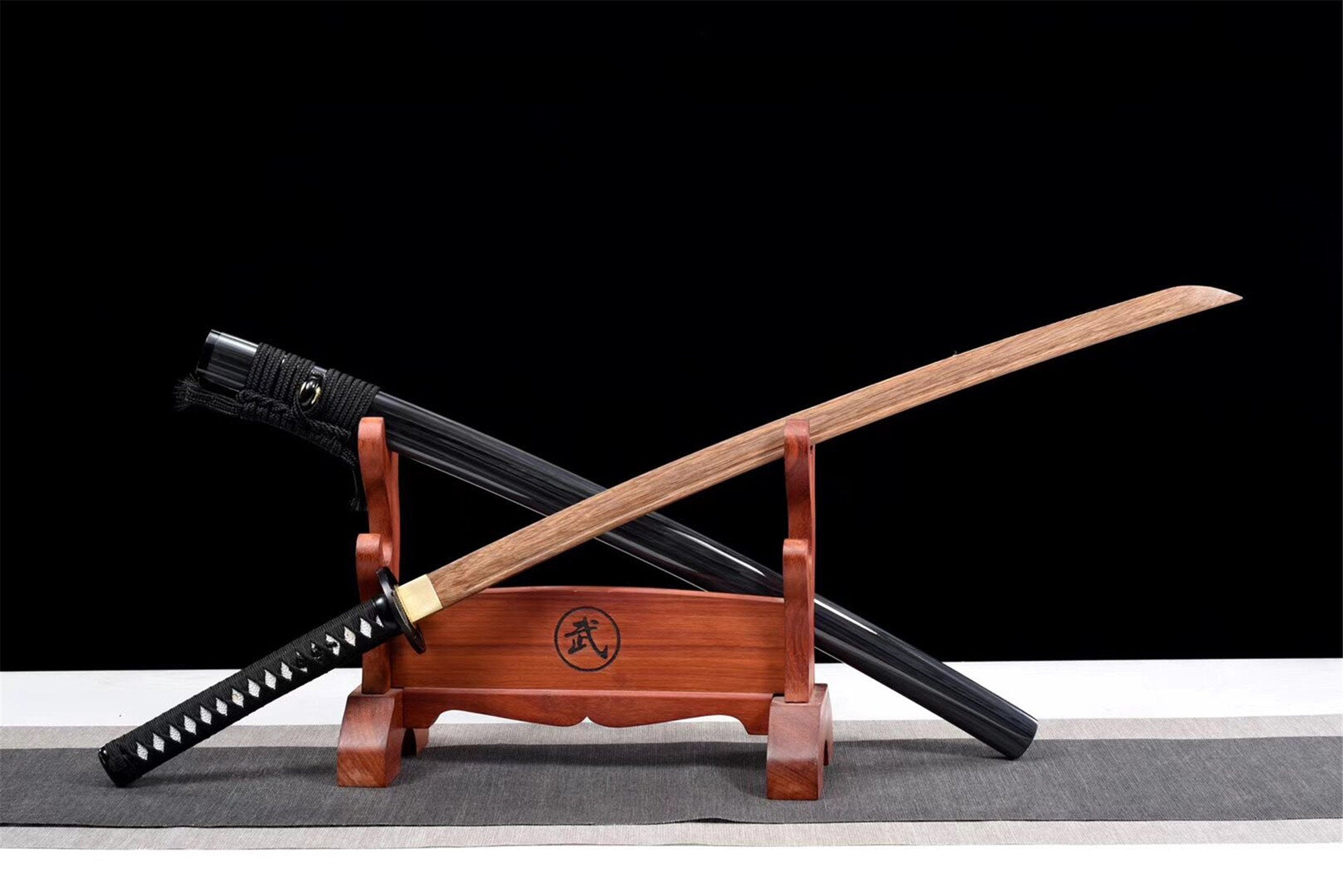 Black Katana,Wooden Katana,Japanese Samurai Sword,Handmade Wooden Sword