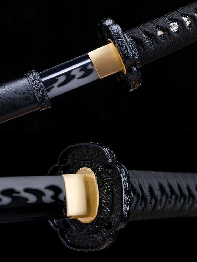 Sumagano samurai sword,Baked black series,Katana,High manganese steel,Longquan sword