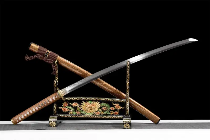 Folding Pattern Steel  Clay Tempered With Hamon Real Yellow Katana Sword Handmade Japanese Samurai Sword Full Tang