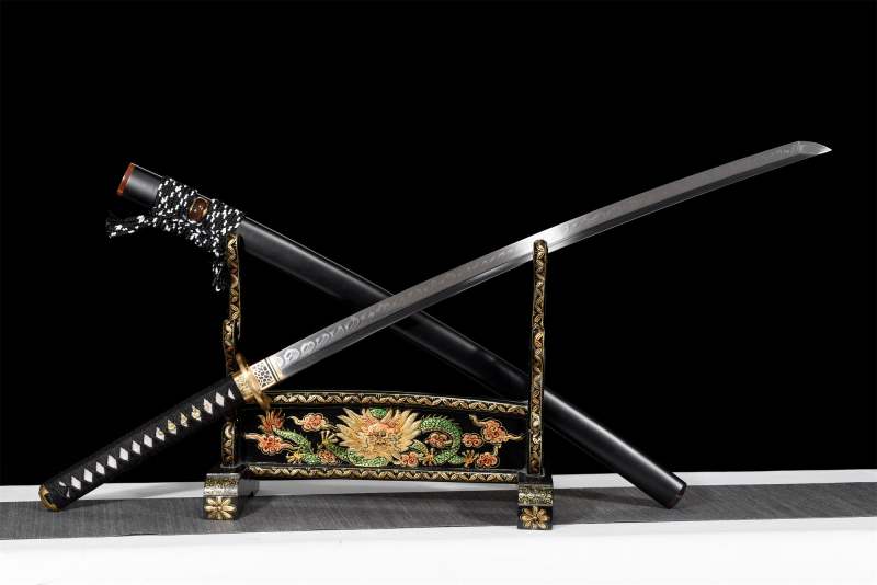 T10 High Carbon Steel  Clay Tempered With Hamon Handmade Black Katana Sword Real Japanese Samurai Sword Full Tang