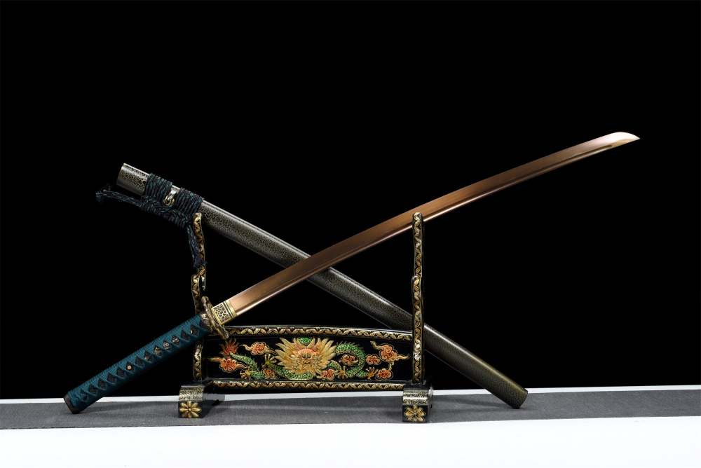 Golden Snake Katana,Japanese Samurai Sword,Real Handmade Katana,Damascus Steel,Roasted Gold Blade