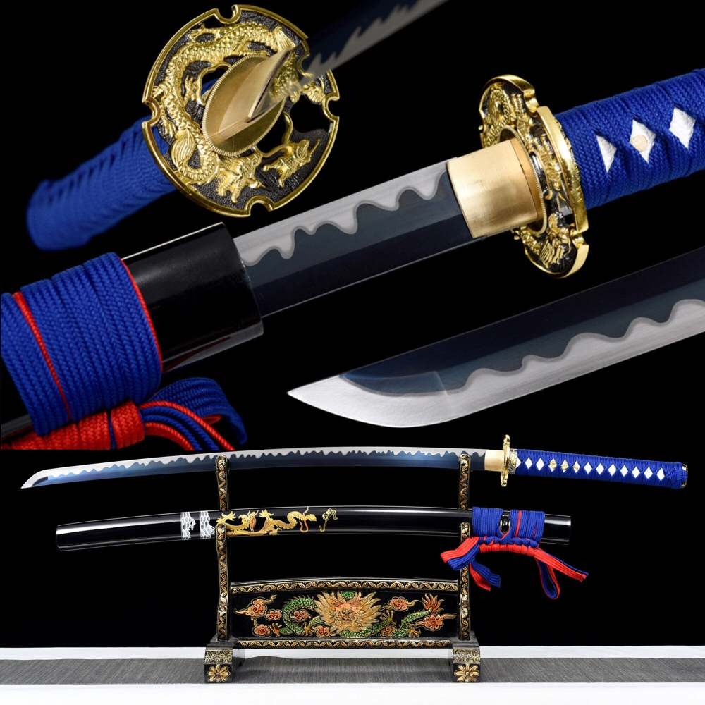 Water Dragon King Katana,Baked Blue Blade,Japanese Samurai Sword,Real Handmade Katana,High Manganese Steel