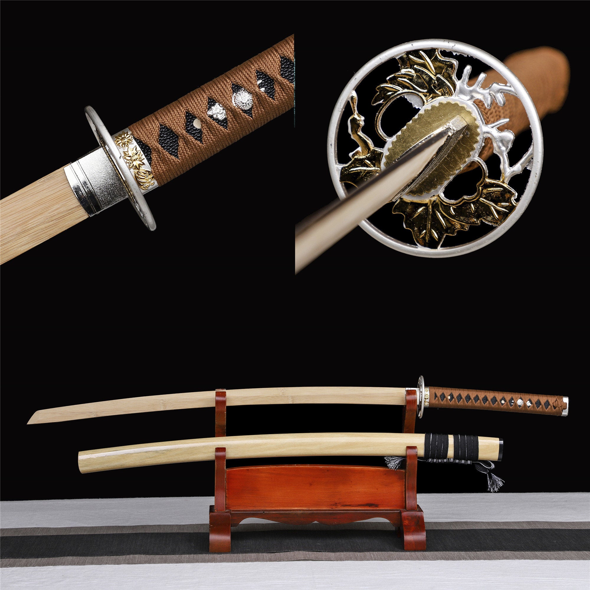 Wood Color Katana,Wooden Katana,Japanese Samurai Sword,Handmade Wooden