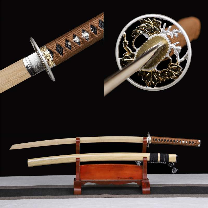 Wood Color Katana,Wooden Katana,Japanese Samurai Sword,Handmade Wooden Sword,Bamboo Blade