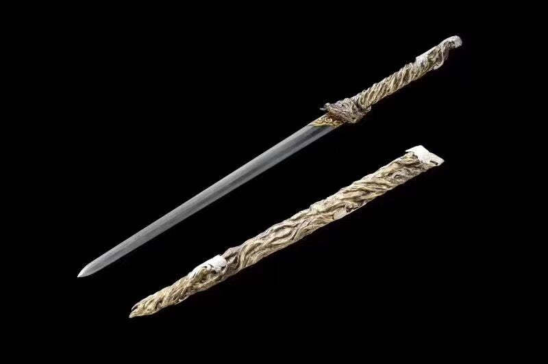 Xuan-Yellow Ancient Sword,Real Sword,Mysterious Yellow Sword,Handmade Chinese Sword,Hundred steelmaking pattern steel,Longquan sword