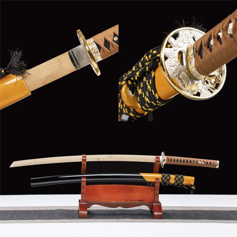 Two-Color Katana,Black and yellow,Wooden Katana,Japanese Samurai Sword,Handmade Wooden Sword,Bamboo Blade