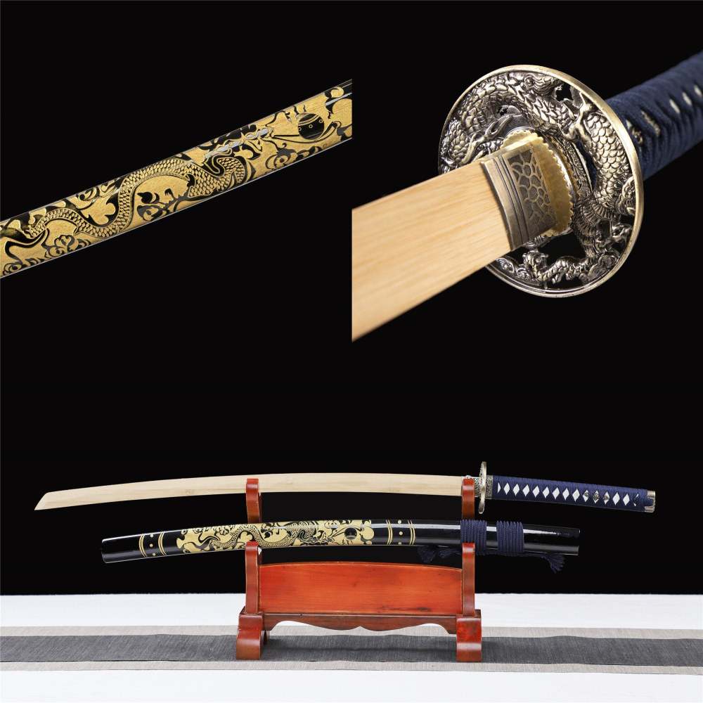 Golden Dragon Katana,Wooden Katana,Japanese Samurai Sword,Handmade Wooden Sword,Bamboo Blade