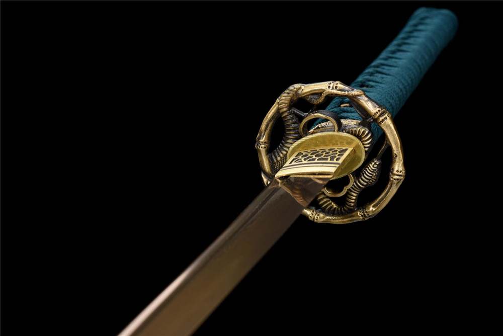 Golden Snake Katana,Japanese Samurai Sword,Real Handmade Katana,Damascus Steel,Roasted Gold Blade