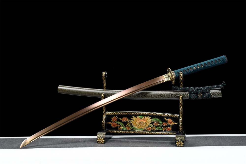 Golden Snake Katana,Japanese Samurai Sword,Real Handmade Katana,Damascus Steel,Roasted Gold Blade