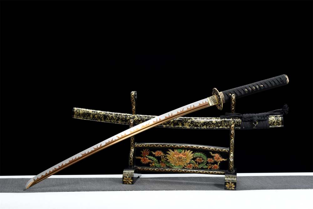 Longxiao Katana,Japanese Samurai Sword,Real Handmade Katana,High Manganese Steel,Gloden Blade
