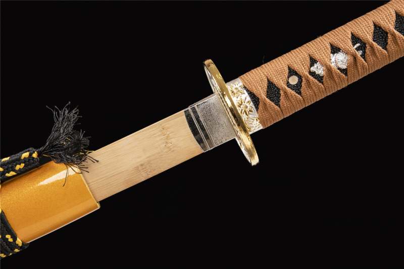 Two-Color Katana,Black and yellow,Wooden Katana,Japanese Samurai Sword,Handmade Wooden Sword,Bamboo Blade