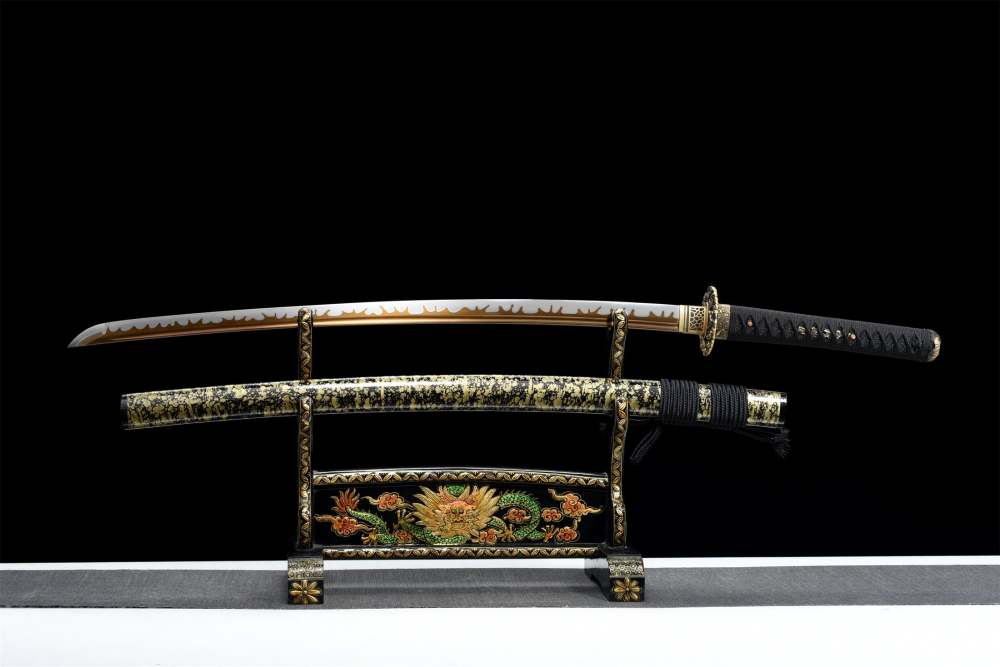 Longxiao Katana,Japanese Samurai Sword,Real Handmade Katana,High Manganese Steel,Gloden Blade
