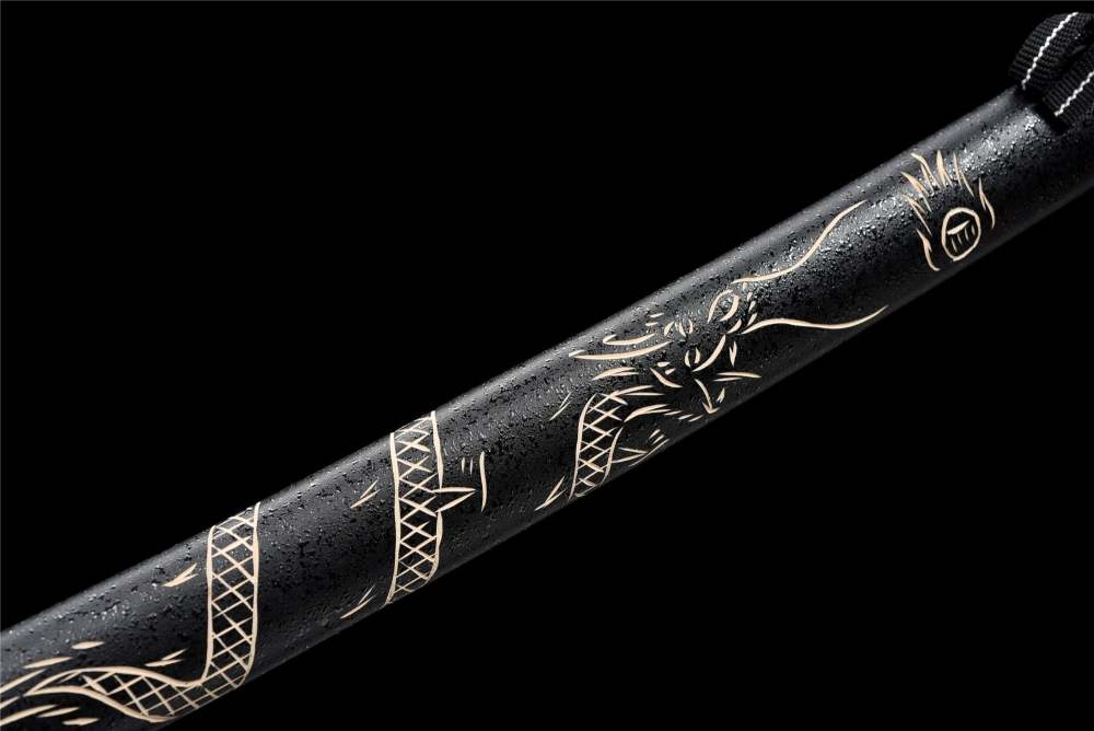 Carved Dragon Katana,Double Dragon,Black Katana,Japanese Samurai Sword,Real Handmade Katana,Carbon steel