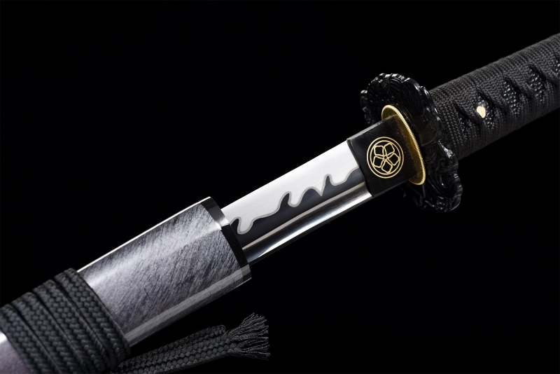 Handmade Grey Katana Sword -Black Iron Tsuba Real Japanese Samurai Sword High Manganese Steel Full Tang