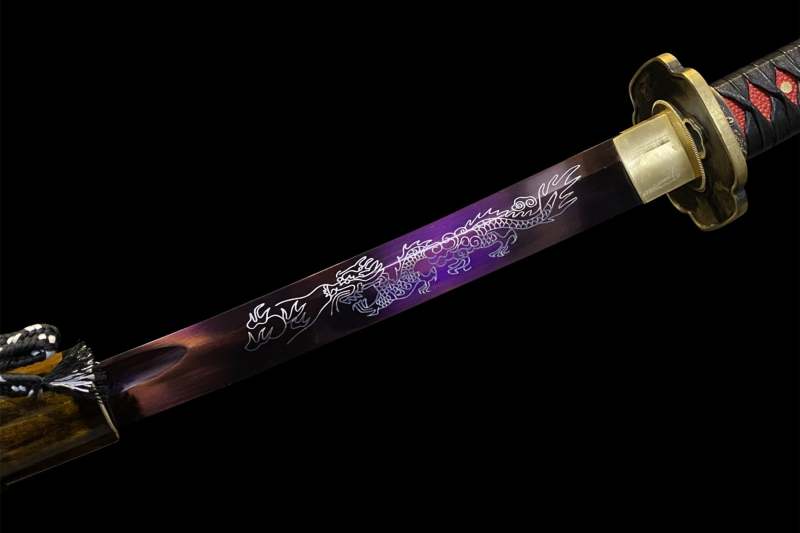 Purple Dragon Katana,Japanese Samurai Sword,Real Handmade Katana,High Manganese Steel Blade,Full Tang