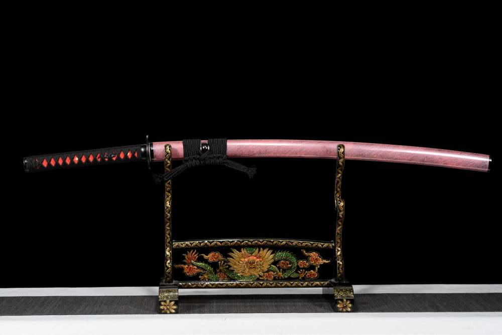Handmade Pink Katana Sword -Black Iron Tsuba Real Japanese Samurai Sword High Manganese Steel Full Tang