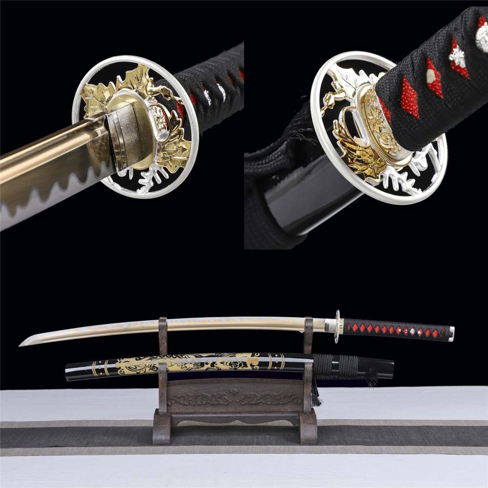 Golden Phoenix Katana,Baked Gold Series,Japanese Samurai Sword,Real Katana,Handmade sword,High performance manganese steel,Longquan sword