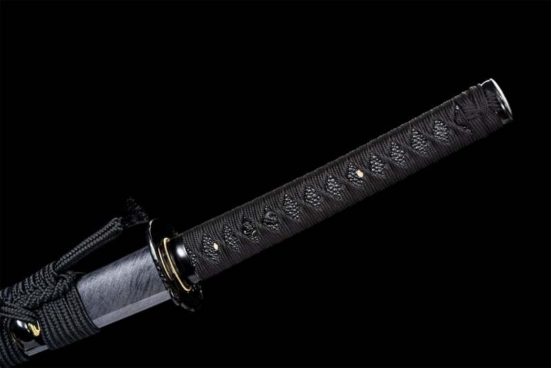 Handmade Grey Katana Sword -Black Iron Tsuba Real Japanese Samurai Sword High Manganese Steel Full Tang