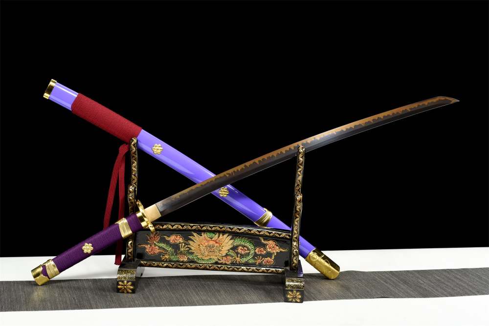 Purple Anime Sword,One Piece,Anime Cosplay,Japanese Samurai Sword,Real Handmade anime Katana,T10 High Carbon Steel Clay Tempered With Hamon,Full Tang