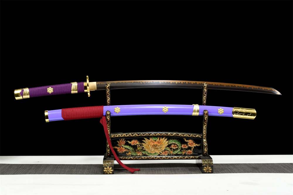 Purple Anime Sword,One Piece,Anime Cosplay,Japanese Samurai Sword,Real Handmade anime Katana,T10 High Carbon Steel Clay Tempered With Hamon,Full Tang