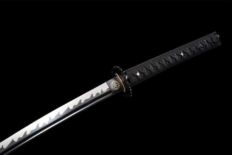 Handmade Grey Katana Sword -Black Iron Tsuba Real Japanese Samurai Sword High Manganese Steel Full Tang