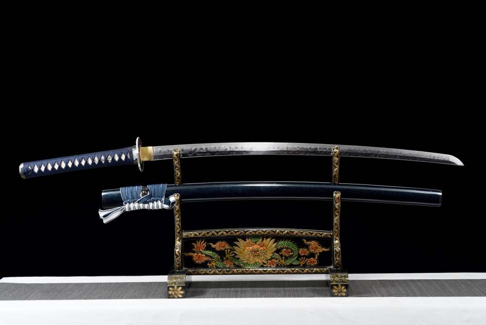 T10 High Carbon Steel Clay Tempered With Hamon 皆烧 Blade Handmade Blue Katana Sword Real Japanese Samurai Sword Full Tang