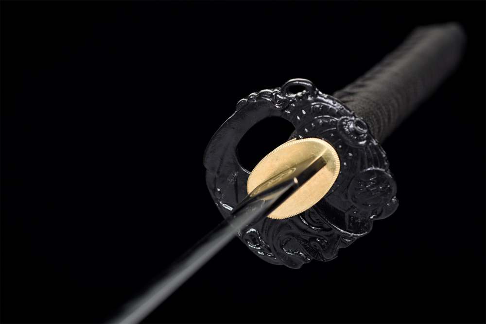 Handmade Grey Katana Sword -Black Iron Tsuba Real Japanese Samurai Sword High Manganese Steel Full Tang