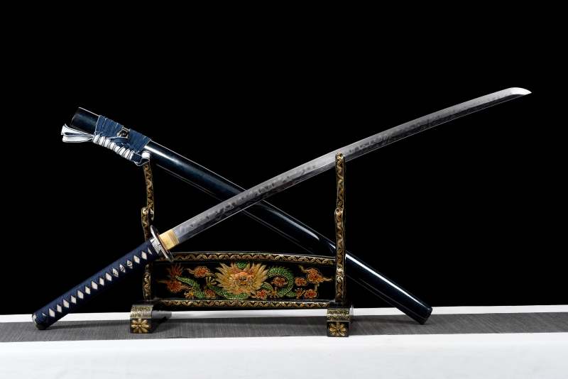 T10 High Carbon Steel Clay Tempered With Hamon 皆烧 Blade Handmade Blue Katana Sword Real Japanese Samurai Sword Full Tang