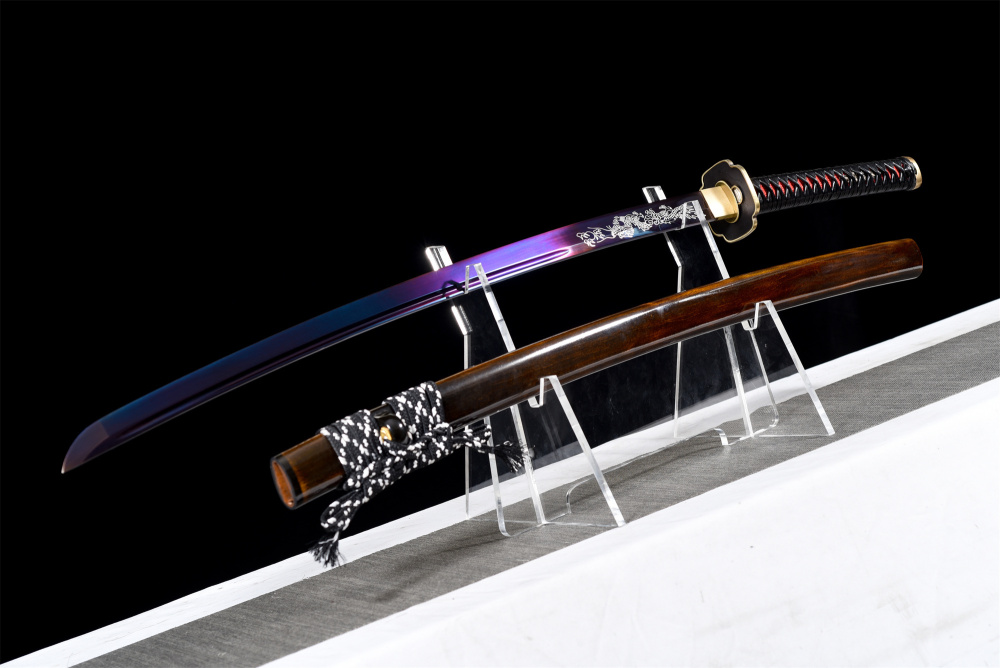 Handmade Manganese Steel Katana – Full Tang, Japanese Samurai Sword | Custom Engraving | Free Shipping-紫龙