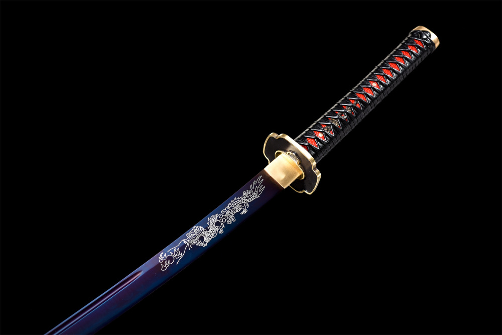 Handmade Manganese Steel Katana – Full Tang, Japanese Samurai Sword | Custom Engraving | Free Shipping-紫龙