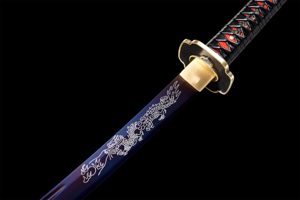 Handmade Manganese Steel Katana – Full Tang, Japanese Samurai Sword | Custom Engraving | Free Shipping-紫龙