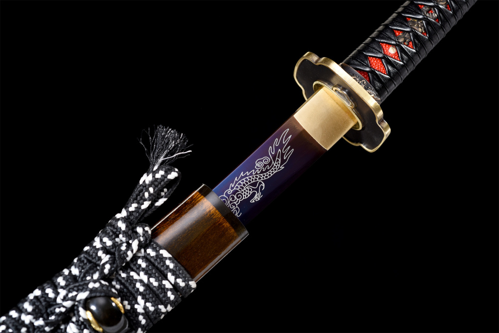Handmade Manganese Steel Katana – Full Tang, Japanese Samurai Sword | Custom Engraving | Free Shipping-紫龙