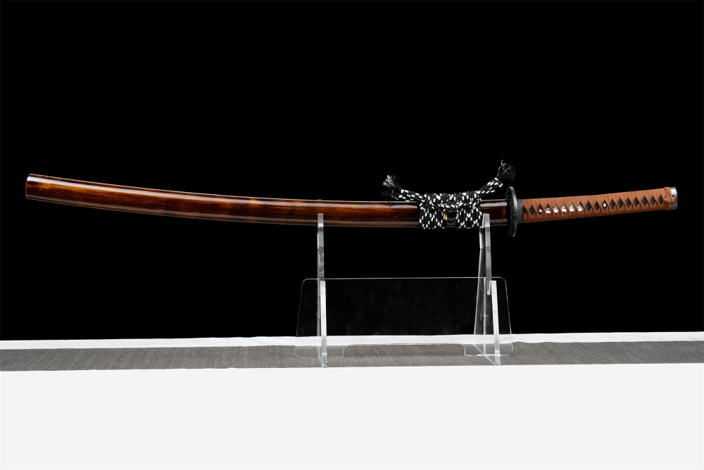 Hand-Forged High Manganese Steel Katana Sword - Japanese Samurai Blade with Water Wave Tsuba, Full Tang