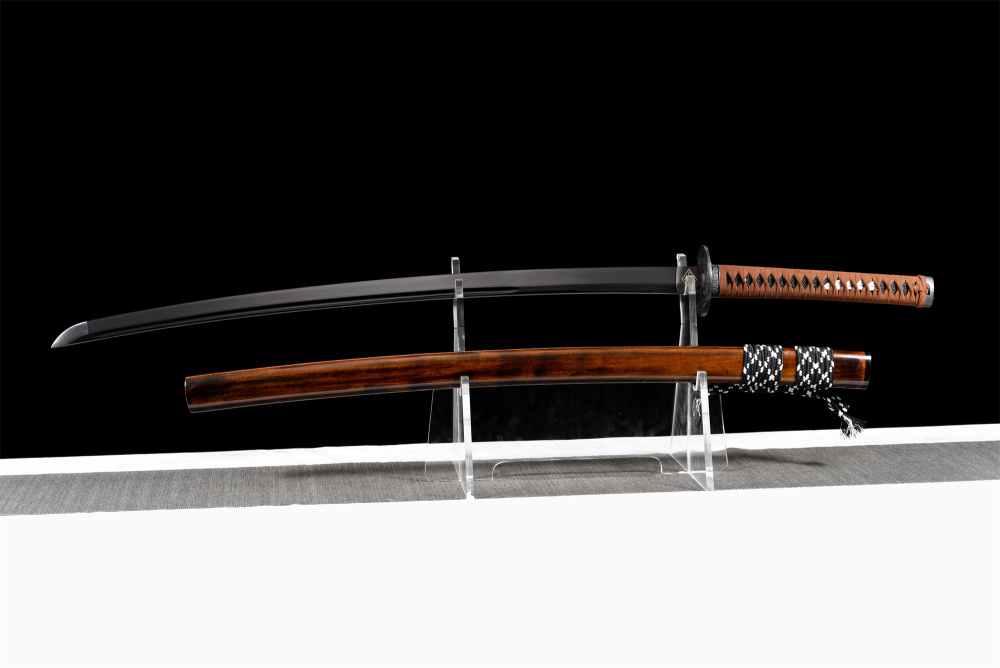 Hand-Forged High Manganese Steel Katana Sword - Japanese Samurai Blade with Water Wave Tsuba, Full Tang