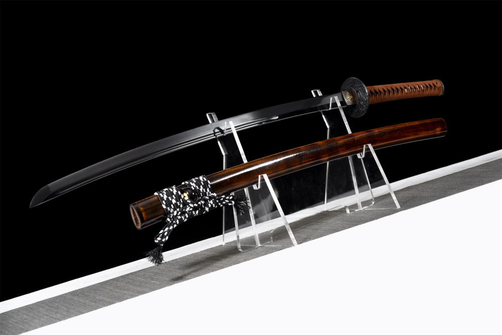 Hand-Forged High Manganese Steel Katana Sword - Japanese Samurai Blade with Water Wave Tsuba, Full Tang