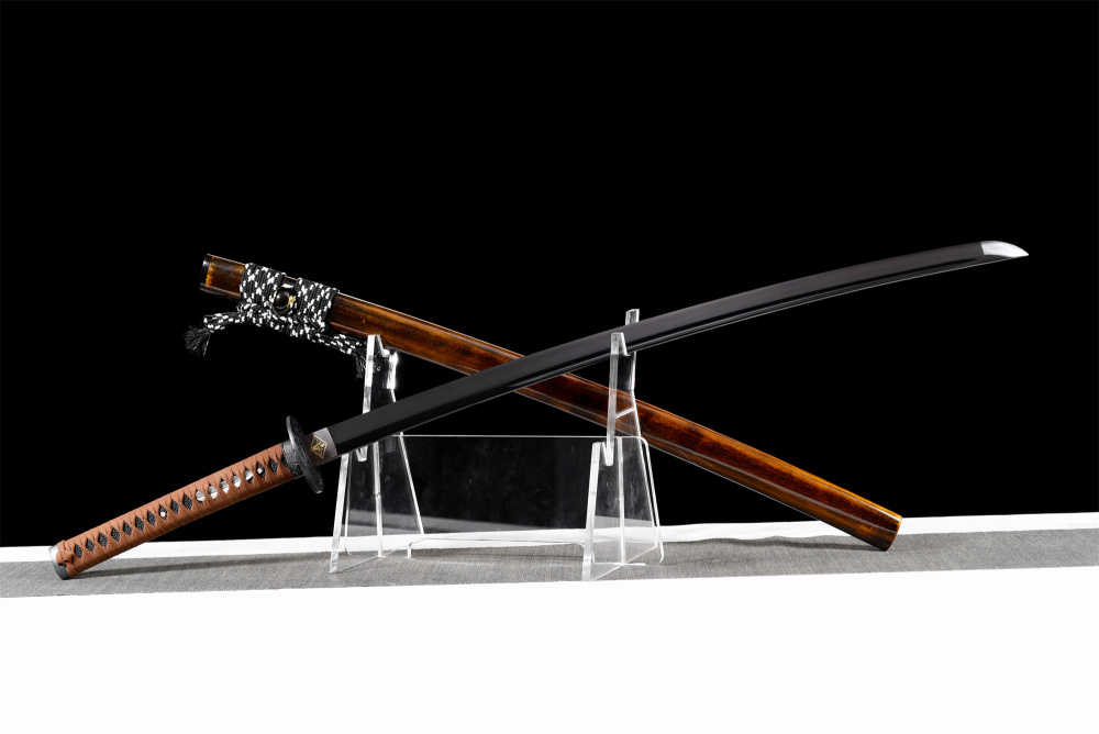 Hand-Forged High Manganese Steel Katana Sword - Japanese Samurai Blade with Water Wave Tsuba, Full Tang