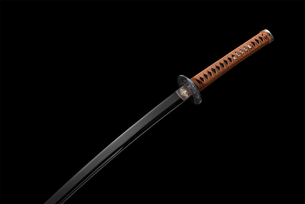 Hand-Forged High Manganese Steel Katana Sword - Japanese Samurai Blade with Water Wave Tsuba, Full Tang