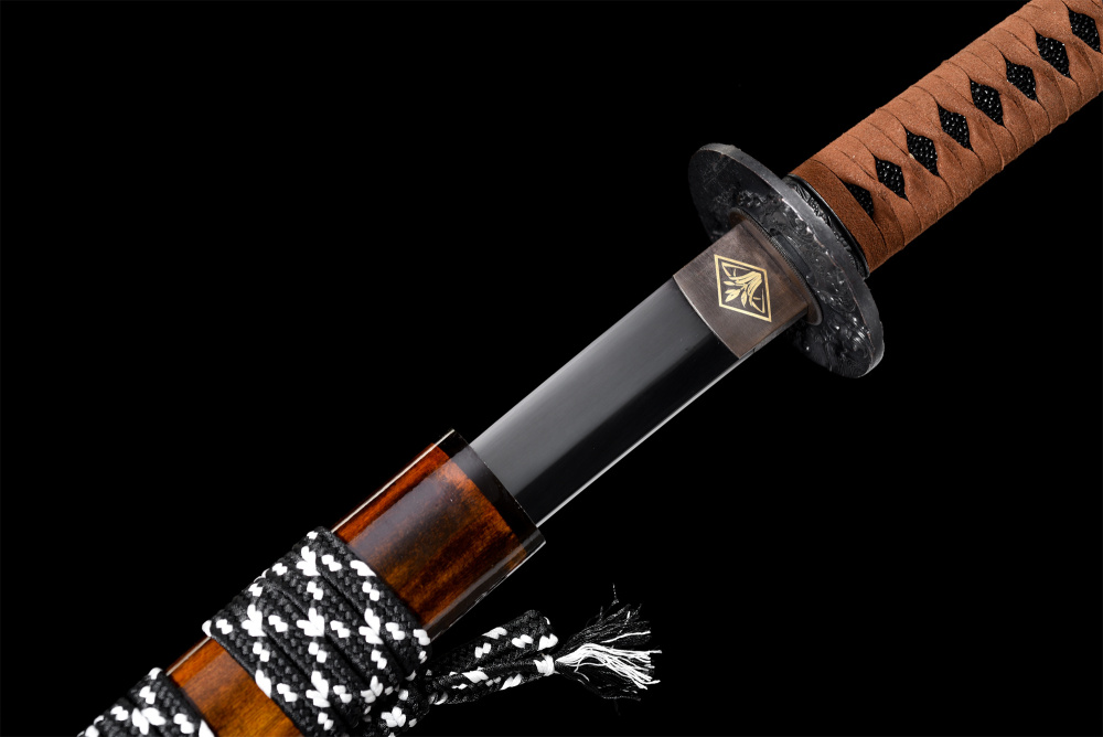 Hand-Forged High Manganese Steel Katana Sword - Japanese Samurai Blade with Water Wave Tsuba, Full Tang