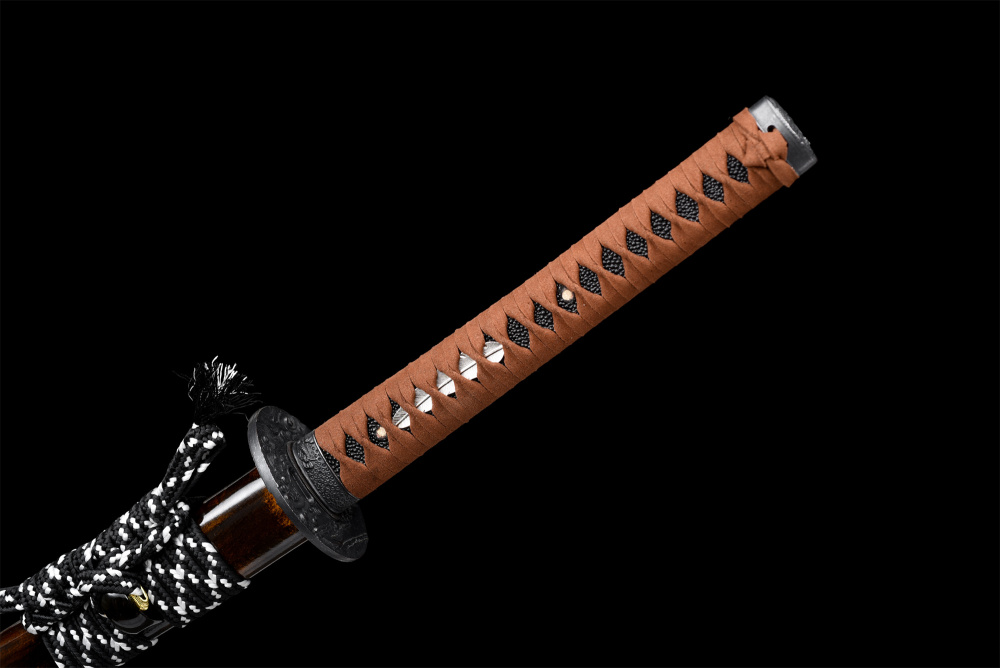 Hand-Forged High Manganese Steel Katana Sword - Japanese Samurai Blade with Water Wave Tsuba, Full Tang