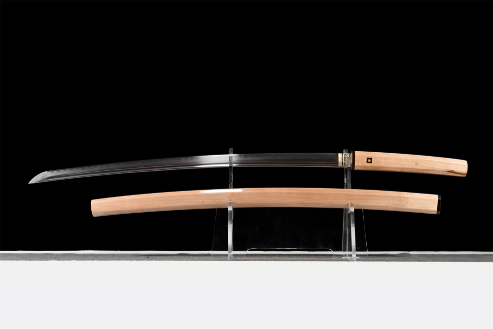 Authentic Japanese Shirasaya Katana Sword - Hand Forged Folded Steel Samurai Blade with Clay-Tempered Hamon Pattern