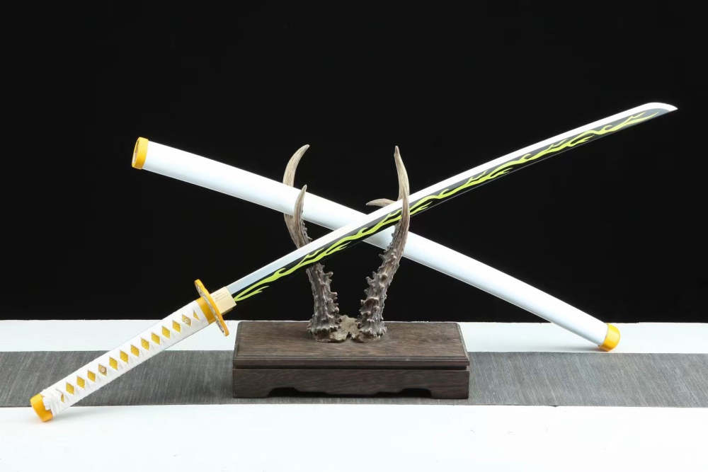 Anime Sword,Agatsuma Zenitsu Anime Cosplay,Japanese Samurai Sword,Real Handmade Anime Katana,High-carbon steel