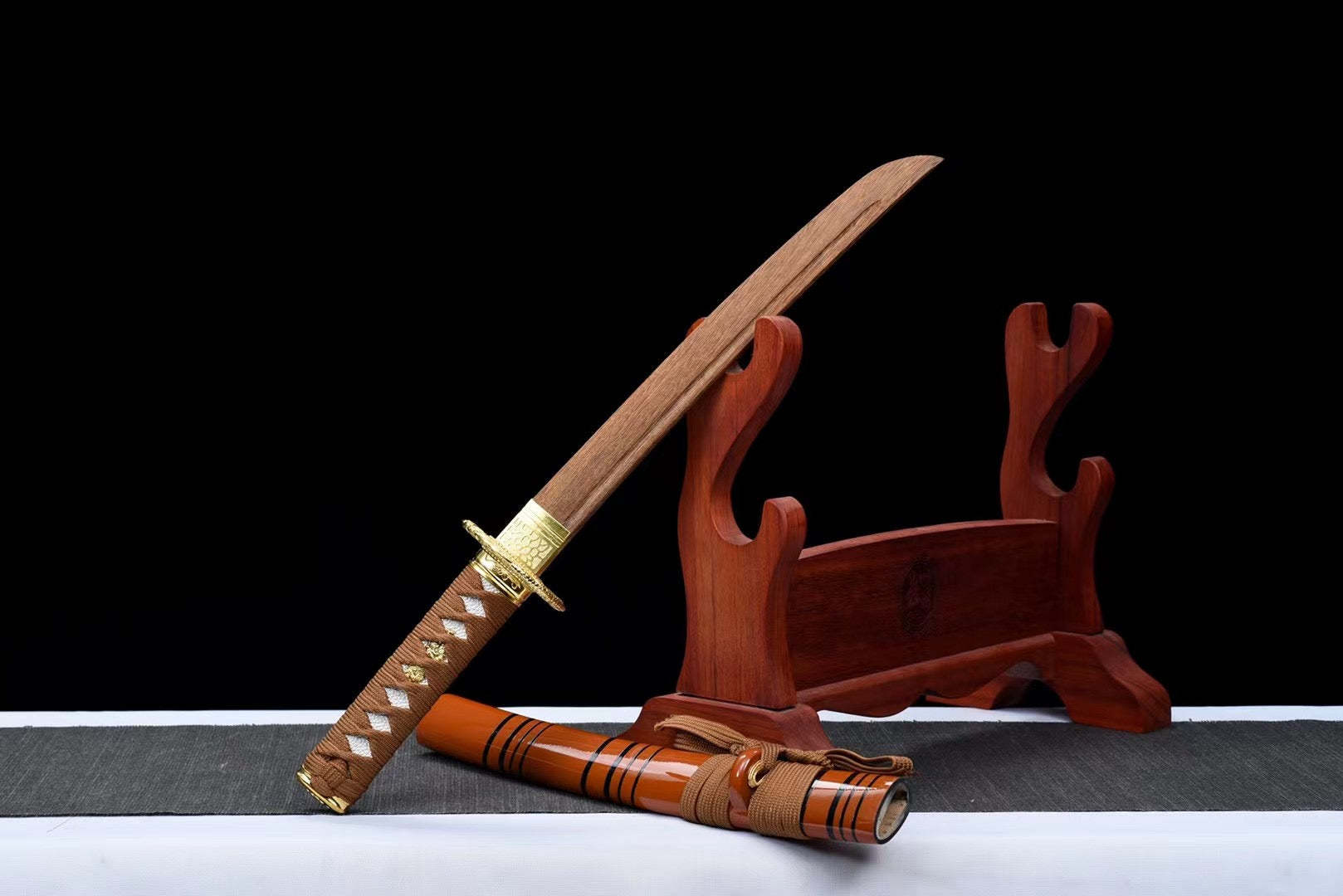 Orange Wooden Tanto Sword,Japanese Samurai Wooden Sword,Handmade wooden sword