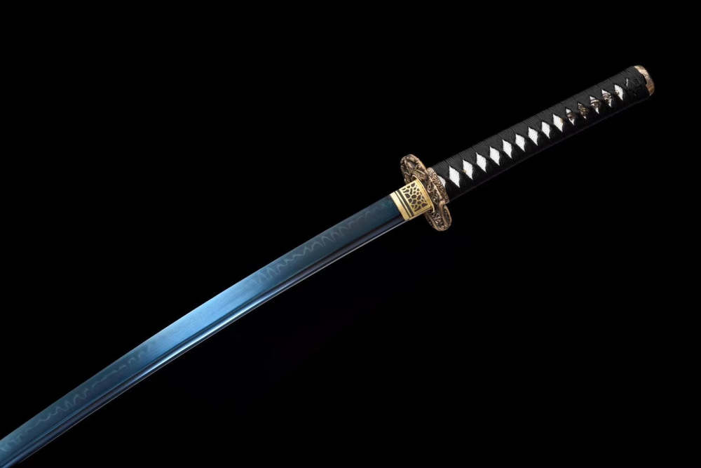 T10 High Carbon Steel Clay Tempered With Hamon Light Blue Katana Sword,Real Handmade Japanese Samurai Sword Full Tang